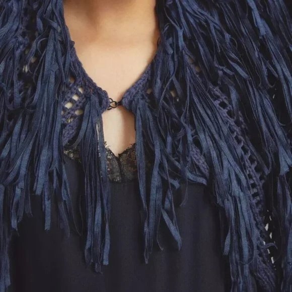 NWT By Anthropologie Cropped Fringe Kimono Sweater - Picture 3 of 4